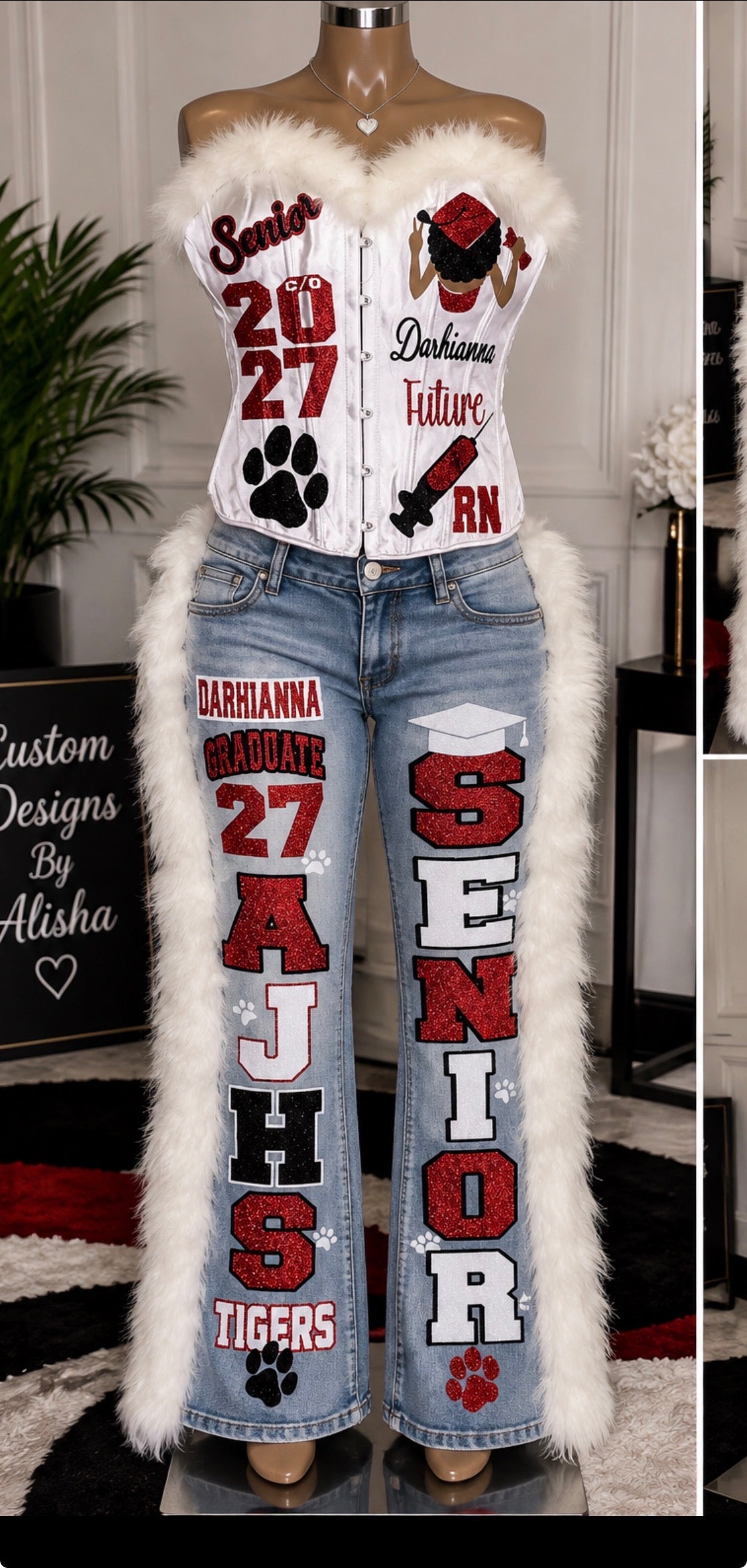 Custom Jean Outfit (BEDAZZLED JEANS OR SKIRT WITH CORSET OR SHIRT)