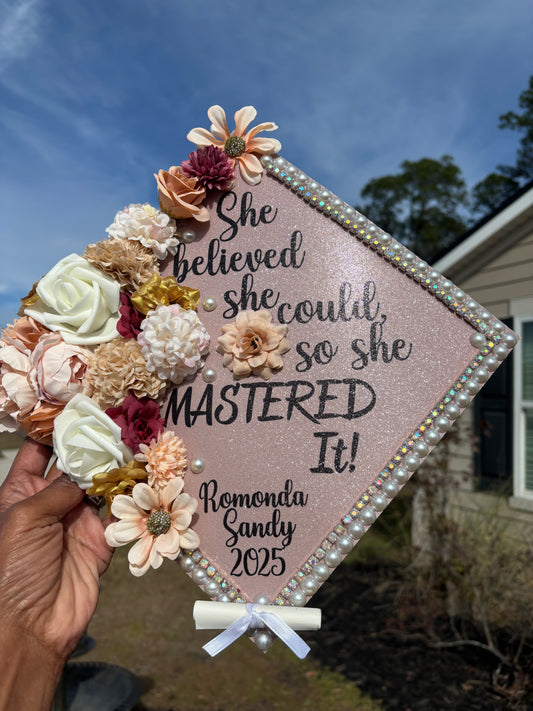 Grad Cap Topper with Bling and flowers