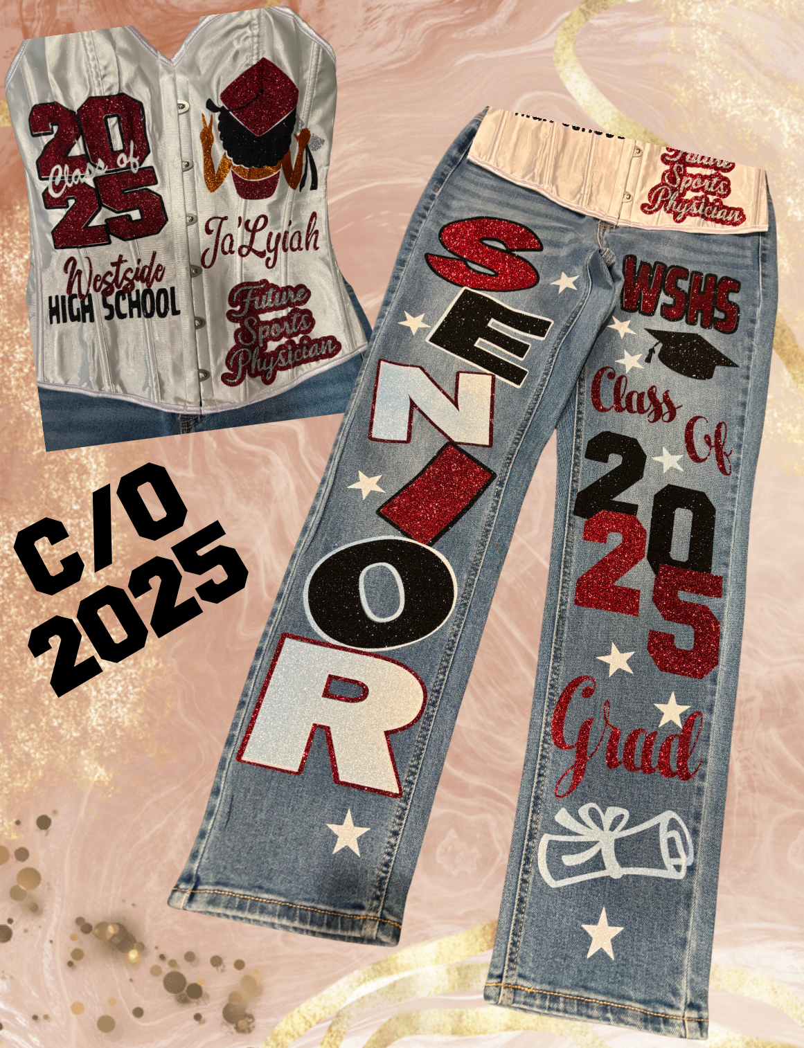 Custom Jean Outfit (BEDAZZLED JEANS OR SKIRT WITH CORSET OR SHIRT)